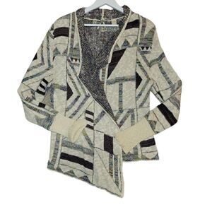 Buckle Knitted Open Front Drape Cardigan Sweater Off White Multi L